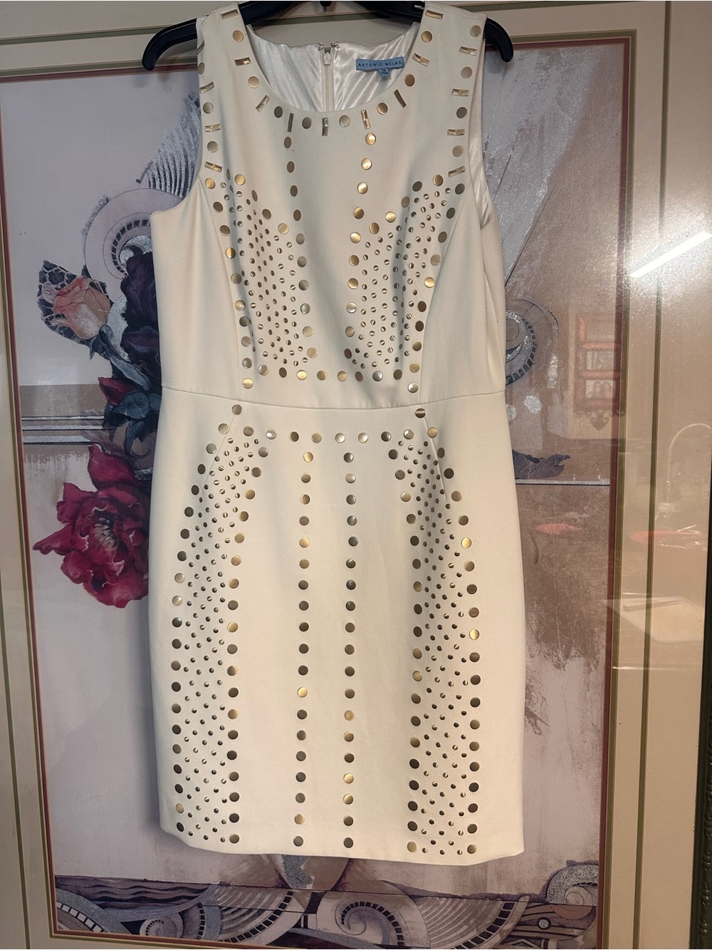 ANTONIO MELANI Ivory Dress with Gold Studs NEW w/out Tags